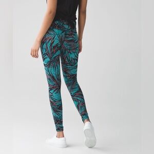 Women’s Lululemon Wunder Under Pant Hi-Rise Palm Lace Tofino Teal Leggings 4